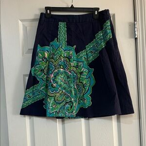 Lilly Pulitzer Navy and Green Paisley A-Line Skirt